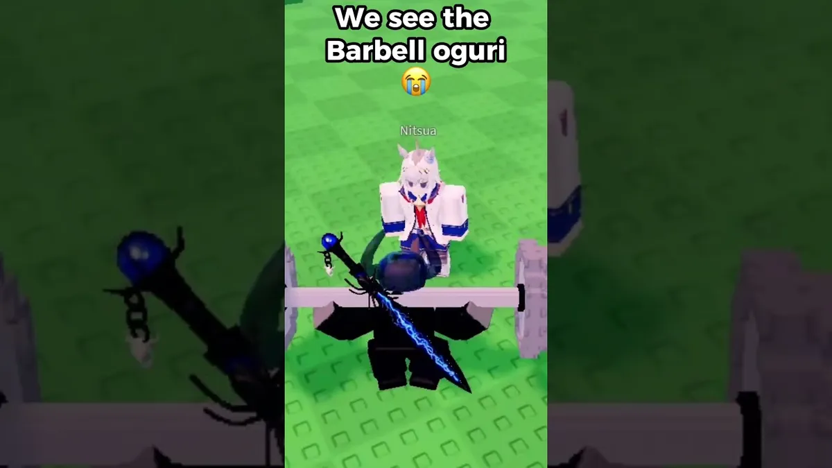 Community clip frame labelled βWe see the Barbell oguriβ β the unit appears at the training barbell rather than on a pad.